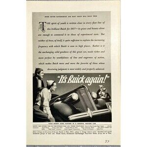 Buick "Your Money Goes Farther in A General Motors Car" Vtg Print Ad 1937(#2)
